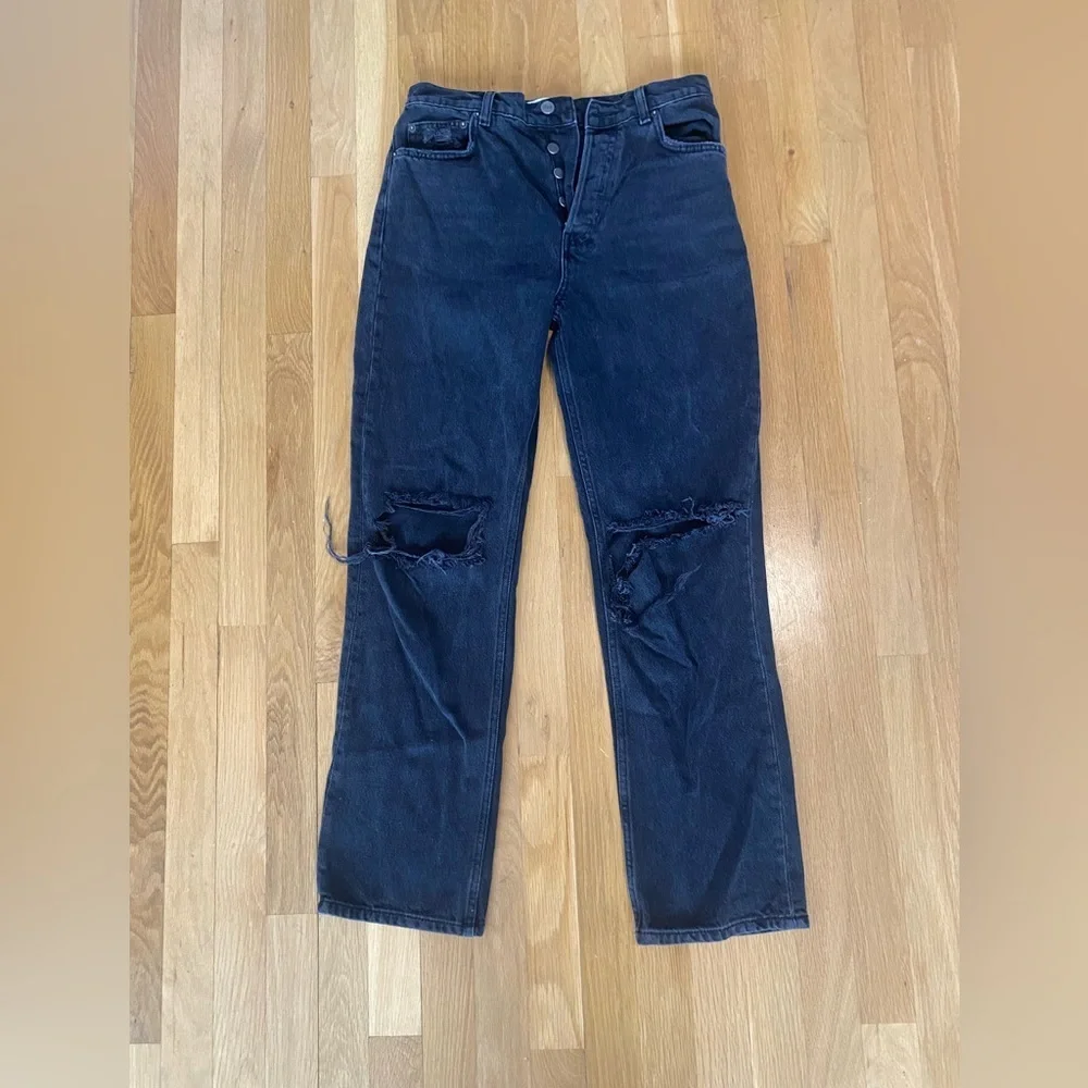 Reformation Cynthia High Rise Straight Jeans Black Ripped Size 27 - Picture 10 of 14